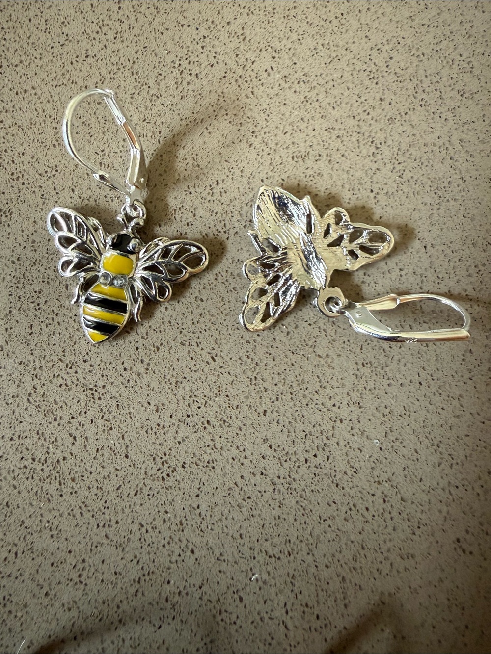 Bumble Bee Leverback Earrings – Yellow & Black Enamel Silver Tone - Picture 4 of 5